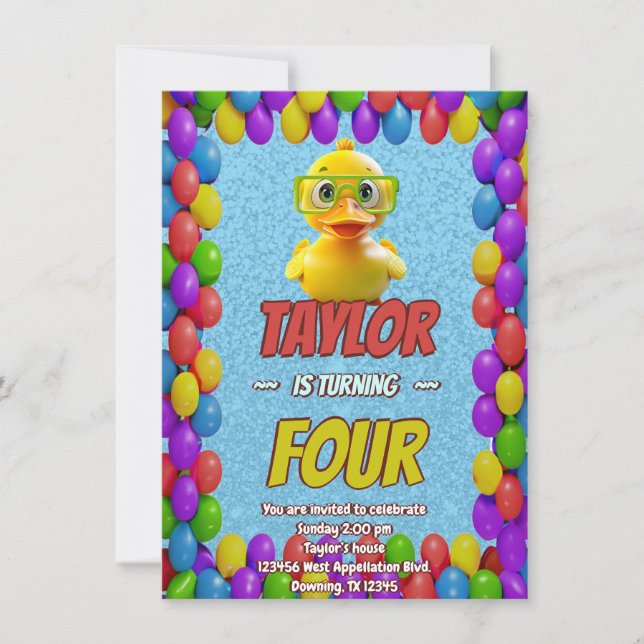 Rubber Duck Cute Personalized Birthday Invite Kids (Front)