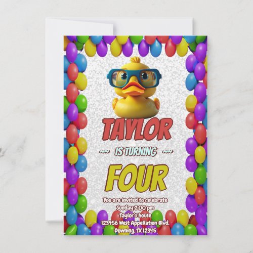 Rubber Duck Cute Personalized Birthday Invite Kids