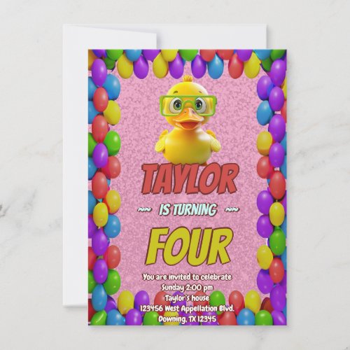 Rubber Duck Cute Personalized Birthday Invite Kids