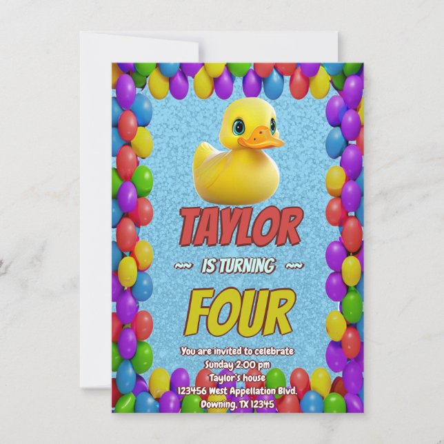 Rubber Duck Cute Personalized Birthday Invite Kids (Front)