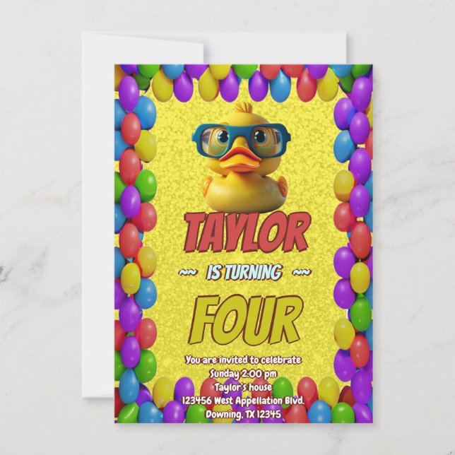 Rubber Duck Cute Personalized Birthday Invite Kids (Front)