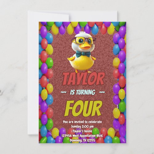 Rubber Duck Cute Personalized Birthday Invite Kids