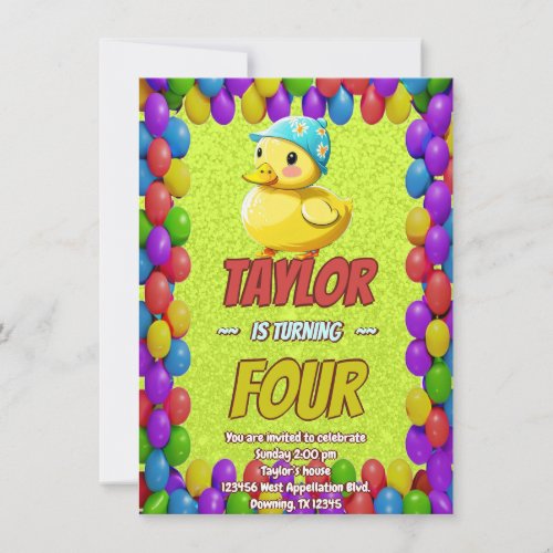 Rubber Duck Cute Personalized Birthday Invite Kids
