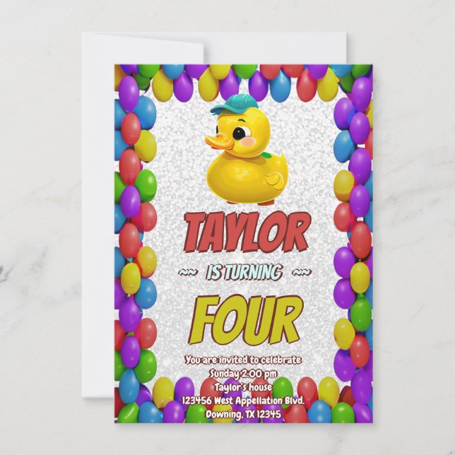 Rubber Duck Cute Personalized Birthday Invite Kids (Front)