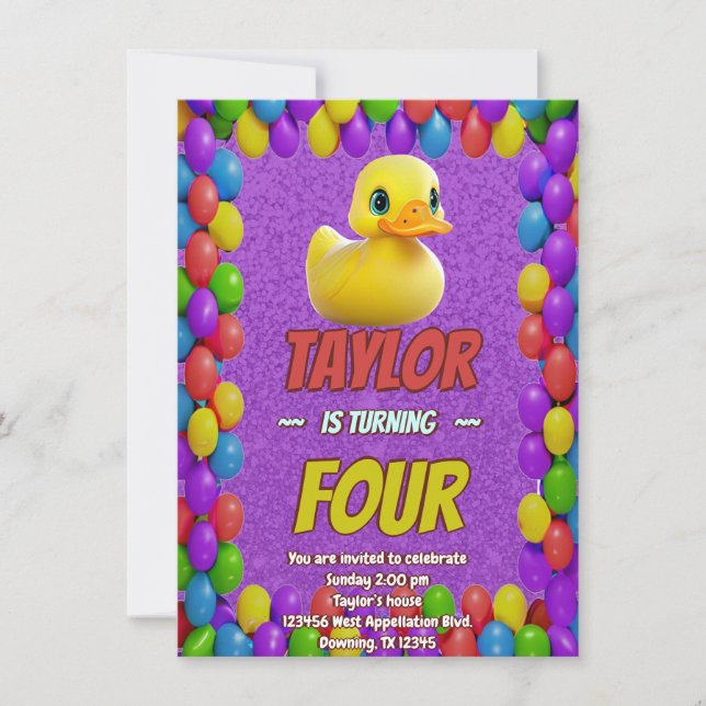 Rubber Duck Cute Personalized Birthday Invite Kids (Front)