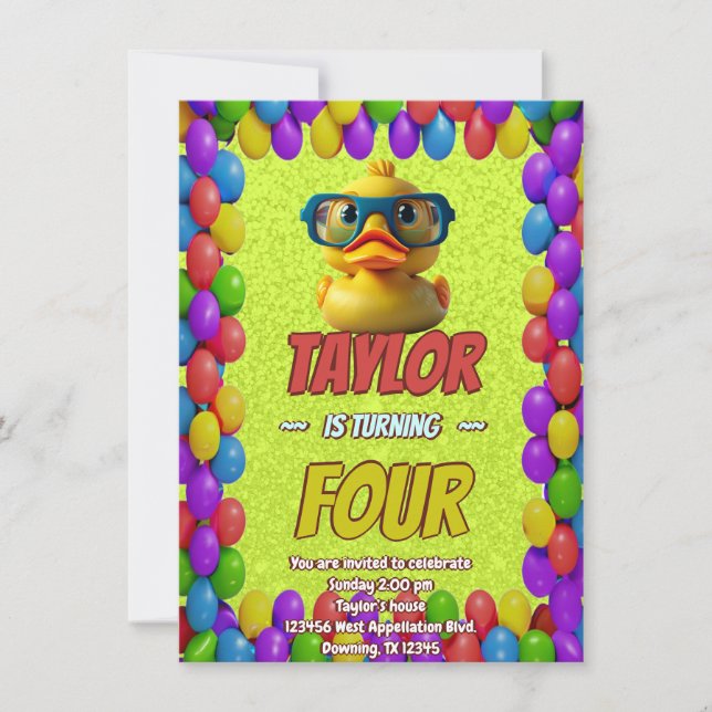 Rubber Duck Cute Personalized Birthday Invite Kids (Front)