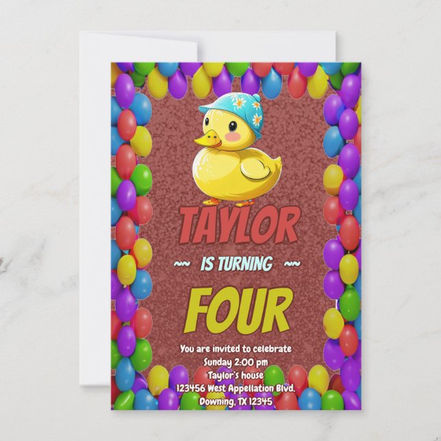 Rubber Duck Cute Personalized Birthday Invite Kids (Front)