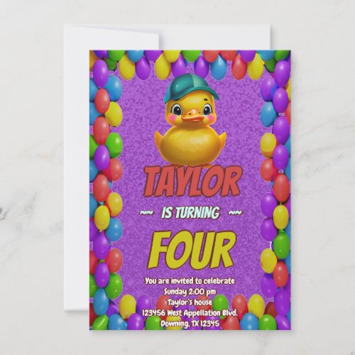 Rubber Duck Cute Personalized Birthday Invite Kids