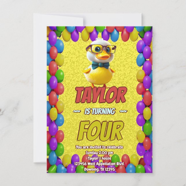 Rubber Duck Cute Personalized Birthday Invite Kids (Front)