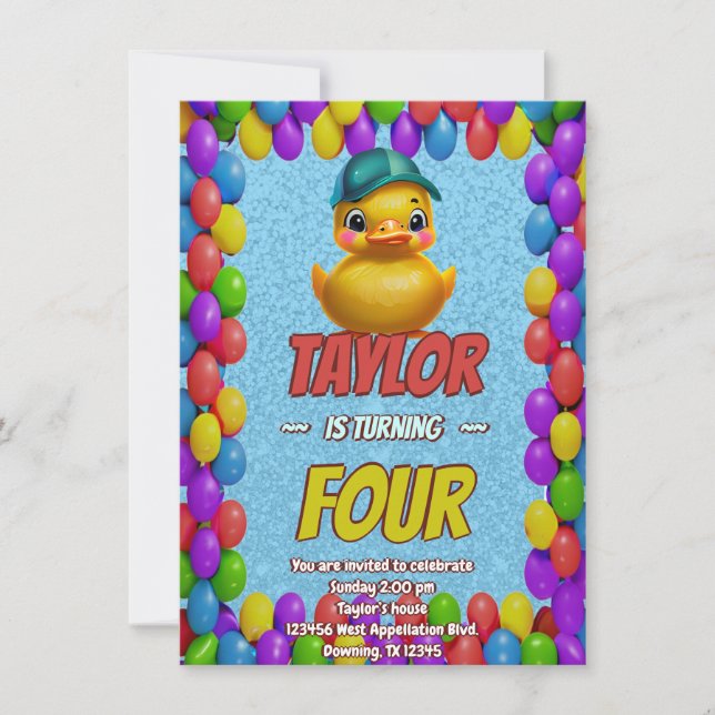 Rubber Duck Cute Personalized Birthday Invite Kids (Front)