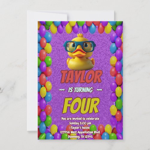 Rubber Duck Cute Personalized Birthday Invite Kids