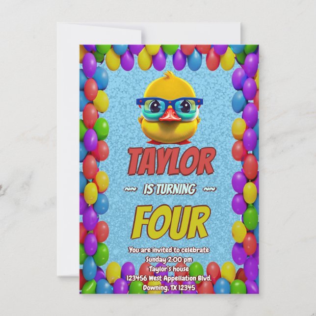 Rubber Duck Cute Personalized Birthday Invite Kids (Front)