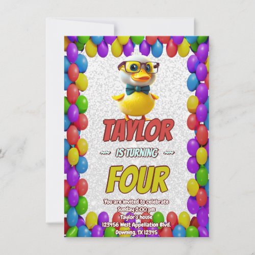 Rubber Duck Cute Personalized Birthday Invite Kids