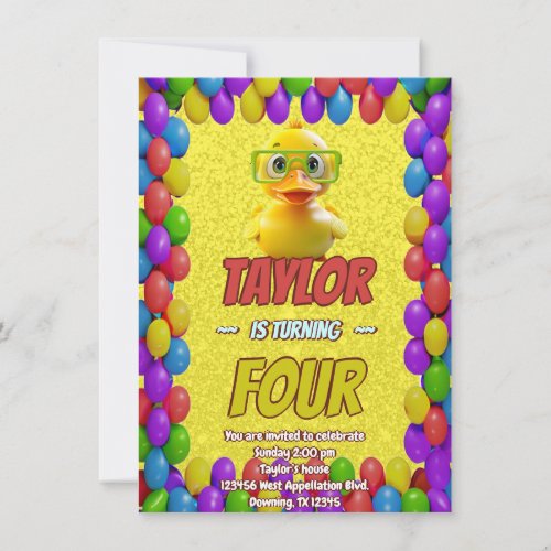 Rubber Duck Cute Personalized Birthday Invite Kids