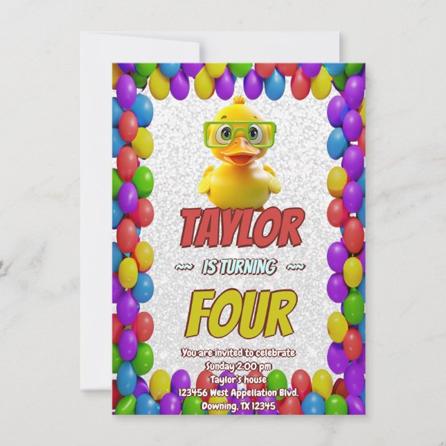 Rubber Duck Cute Personalized Birthday Invite Kids (Front)