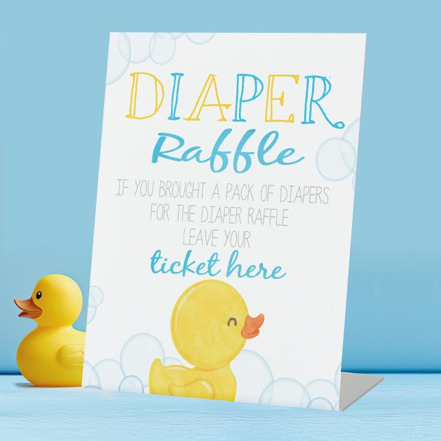 Rubber Duck DIaper Raffle Baby Shower Pedestal Sign (Watercolor Rubber Duck Baby Shower Diaper Raffle Game Sign)