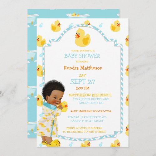 Rubber Duck Ducky African American Gender Neutral Invitation