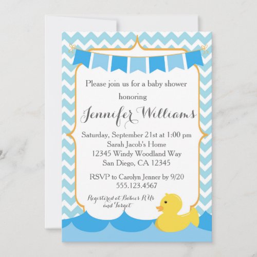 Rubber Duck Ducky Baby Shower Invitation