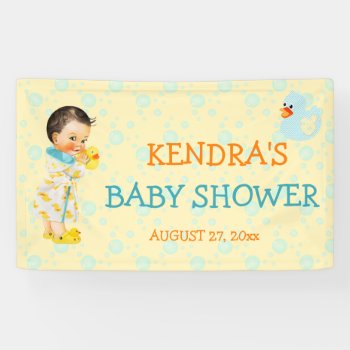 Rubber Duck Ducky Bubbles Gender Neutral Yellow Banner by nawnibelles at Zazzle