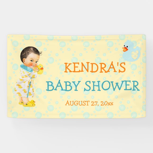 Rubber Duck Ducky Bubbles Gender Neutral Yellow Banner (Horizontal)