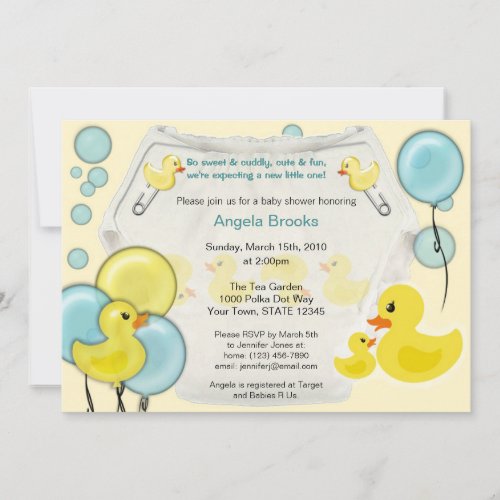 Rubber Duck Ducky Diaper Baby Shower Invitation