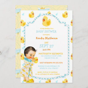 Rubber Duck Ducky Gender Neutral Aqua Yellow Invitation