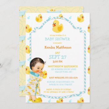 Rubber Duck Ducky Gender Neutral Aqua Yellow Invitation by nawnibelles at Zazzle