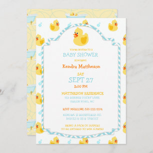Rubber Duck Ducky Gender Neutral Aqua Yellow Invitation