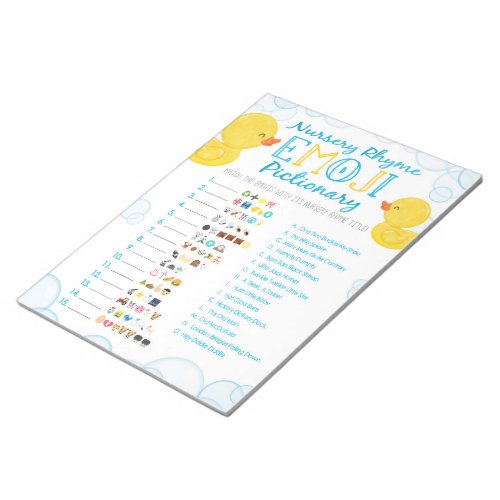 Rubber Duck Emoji Nursery Rhyme Shower Game Notepad