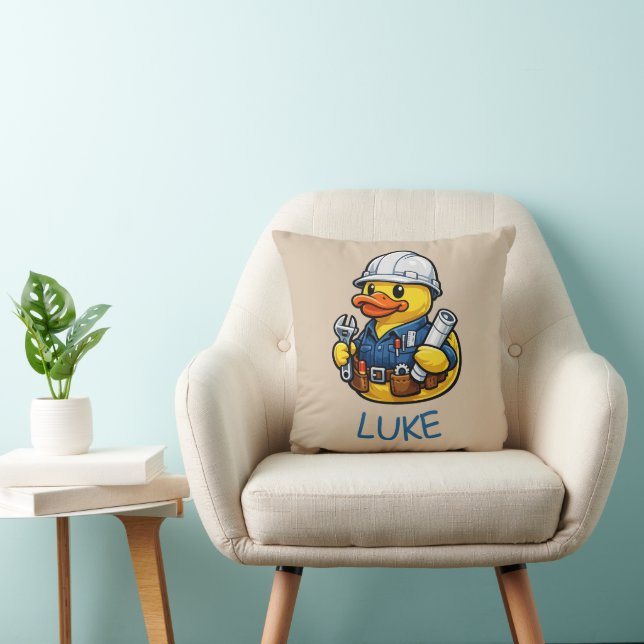 Rubber Duck Engineer Throw Pillow (Chair)