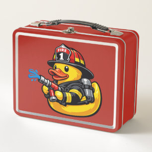 Rubber Duck Firefighter Metal Lunch Box