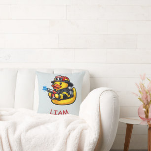 Rubber Duck Firefighter Throw Pillow