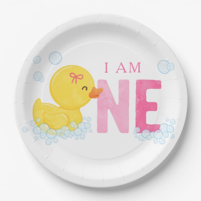 Rubber Duck First Birthday Paper Plates (Front)