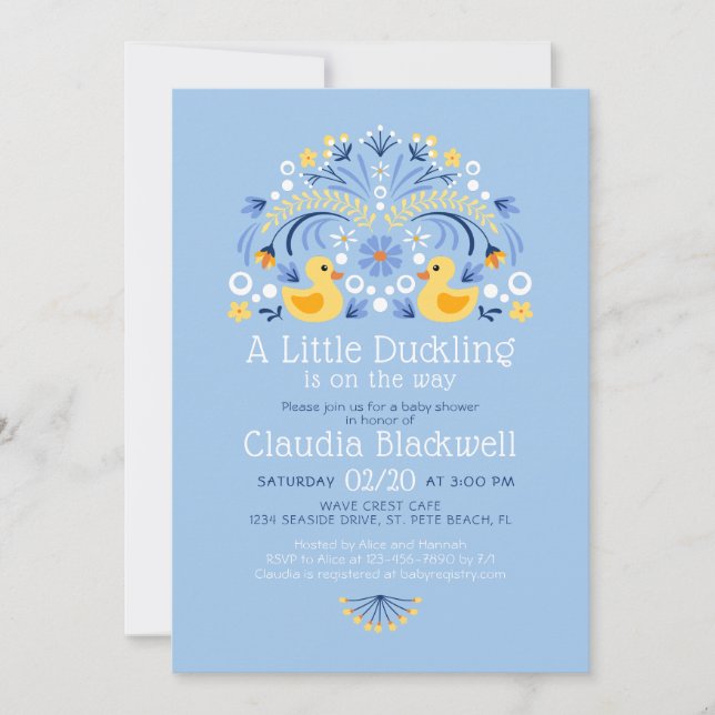 Rubber Duck Folk Art Baby Shower Invitation (Front)