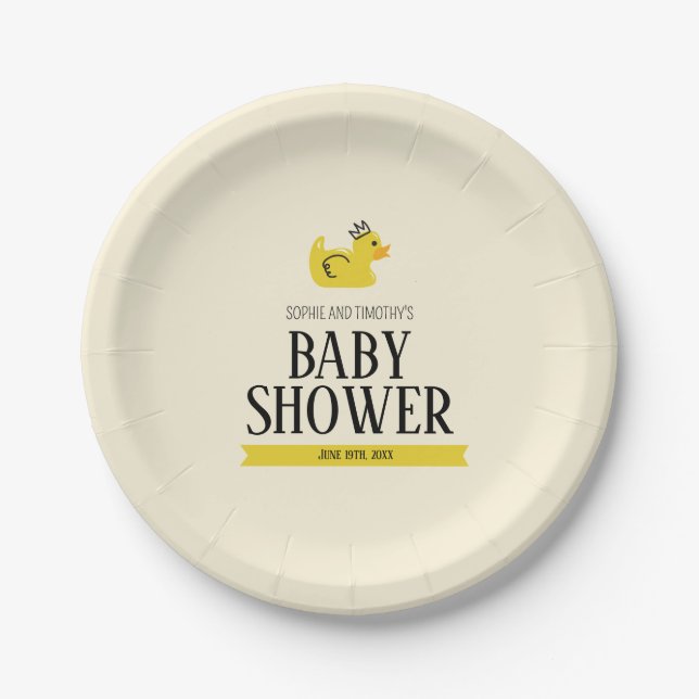 Rubber Duck Gender Neutral Couples Baby Shower Paper Plates (Front)