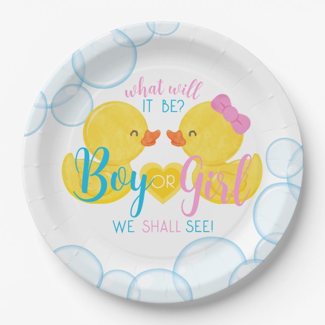 Rubber Duck Gender Neutral or Reveal Party  Paper Plates (Front)