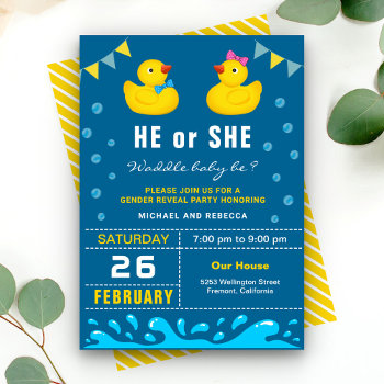 Rubber Duck Gender Reveal Party Invitation by ShabzDesigns at Zazzle
