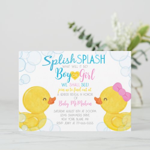 Rubber Duck Gender Reveal Party Invitation