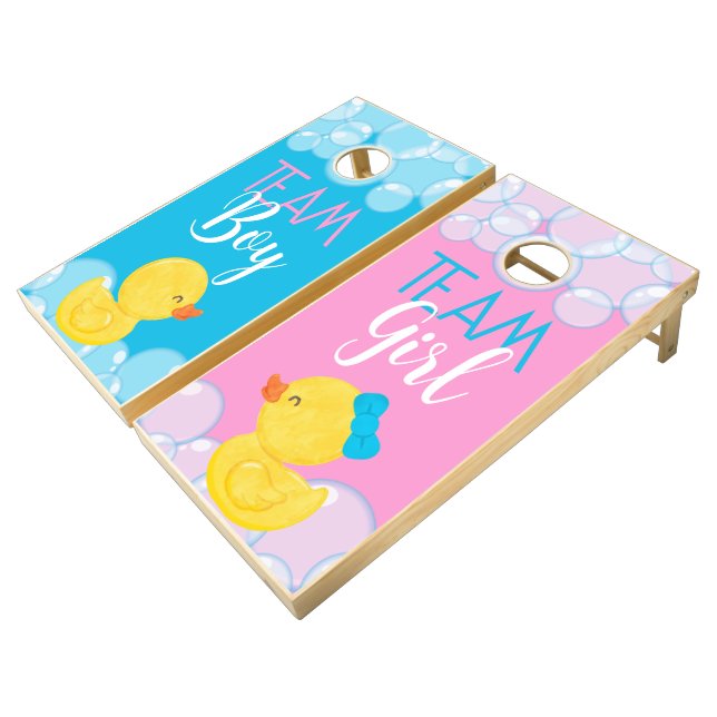 Rubber Duck Gender Reveal Party Yard Cornhole Set (Angled)