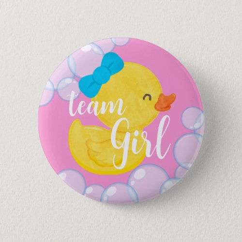 Rubber Duck Gender Reveal Team Girl Button