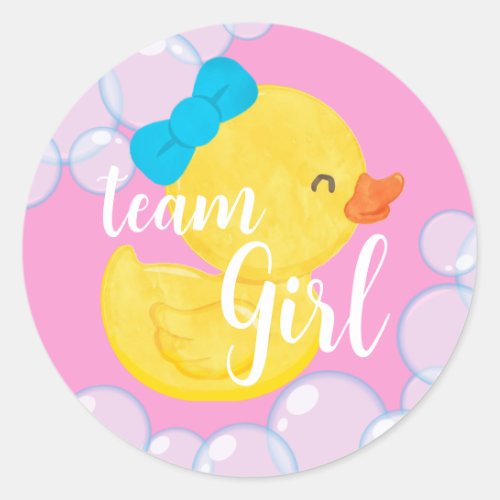Rubber Duck Gender Reveal Team Girl Round Stickers