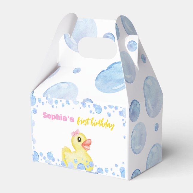 Rubber Duck Girl 1st Birthday Favor Box (Back Side)