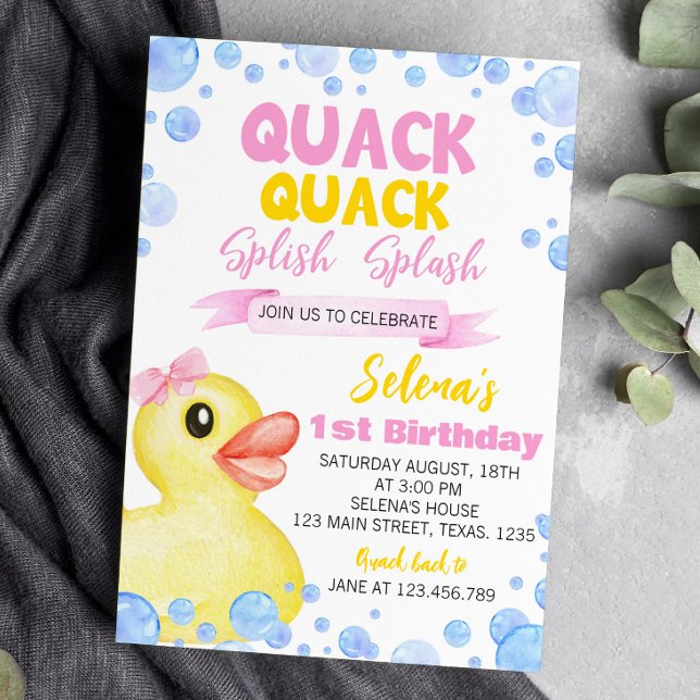 Rubber Duck Girl 1st Birthday Invitation (Creator Uploaded)