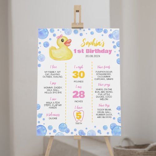 Rubber Duck Girl 1st Birthday Milestone Sign