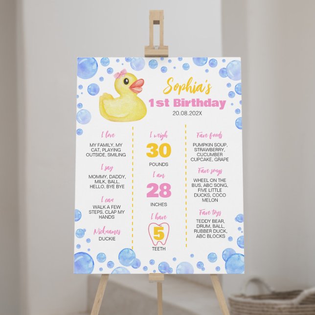 Rubber Duck Girl 1st Birthday Milestone Sign (Creator Uploaded)