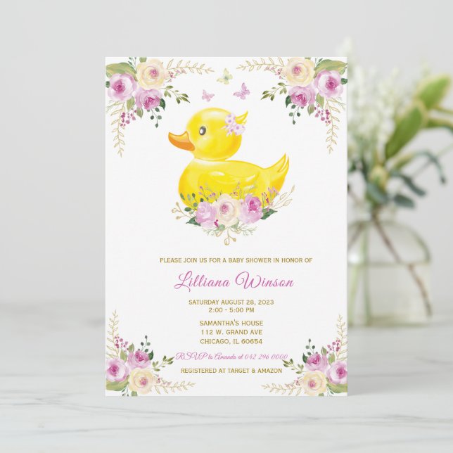 RUBBER DUCK GIRL Baby Shower  Invitation (Standing Front)