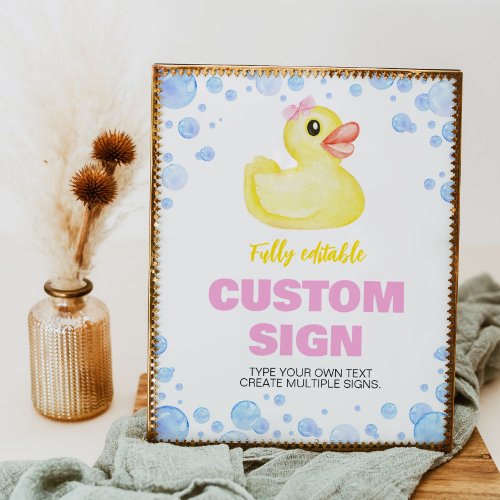 Rubber Duck Girl Birthday Party Table Sign