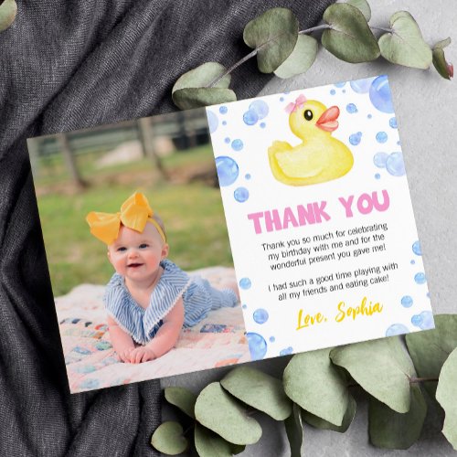 Rubber Duck Girl Birthday Photo Thank You Card