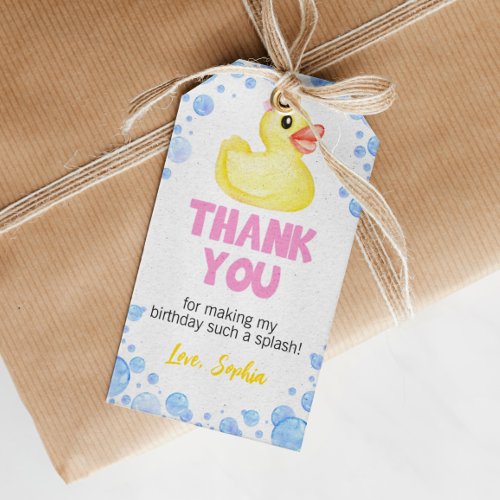 Rubber Duck Girl Birthday Thank You Tag