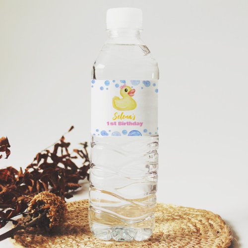 Rubber Duck Girl Birthday Water Bottle Label